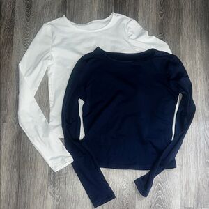 White and Navy Long Sleeve Tops